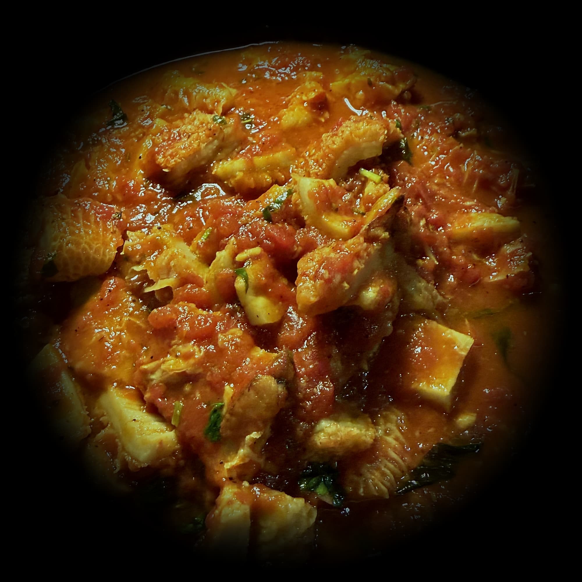 Tripe marinara simmered in tomato sauce with fresh herbs