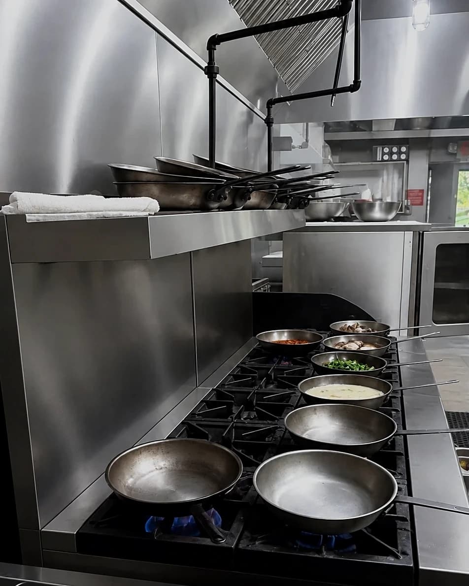 Pans working on the kitchen line